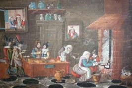 La taverne de la cartomancienne, feuille d'éventail milieu XVIIème siècle