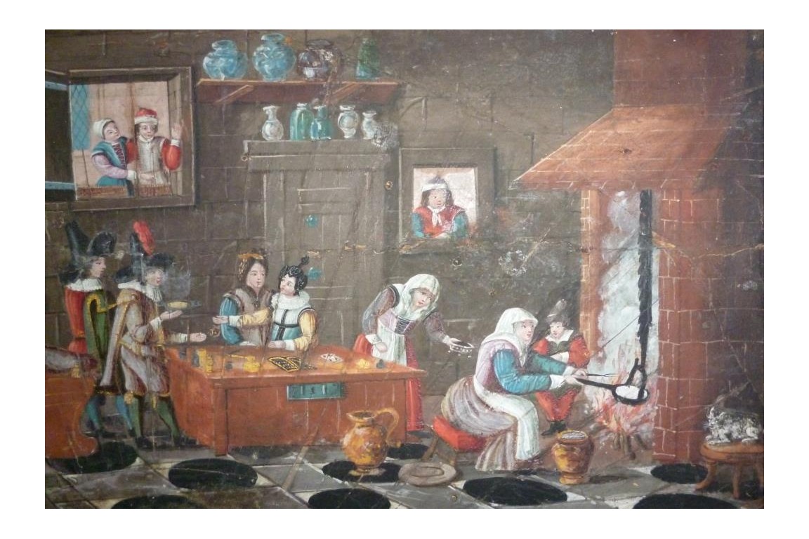 La taverne de la cartomancienne, feuille d'éventail milieu XVIIème siècle