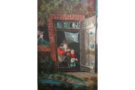 La taverne de la cartomancienne, feuille d'éventail milieu XVIIème siècle