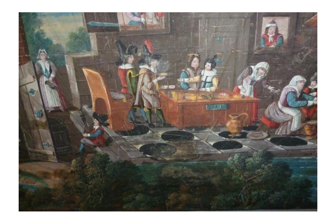 La taverne de la cartomancienne, feuille d'éventail milieu XVIIème siècle