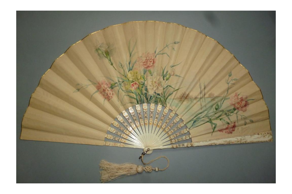 Carnations by Devaux, late 19th century fan