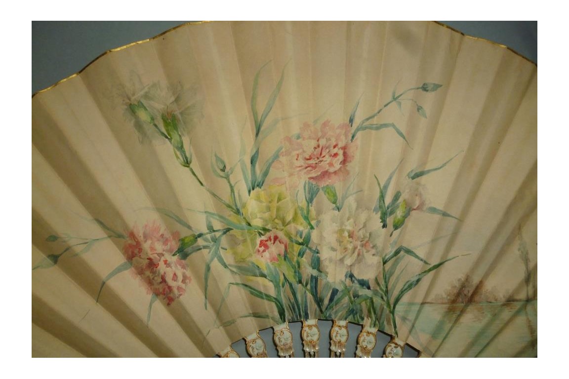 Carnations by Devaux, late 19th century fan