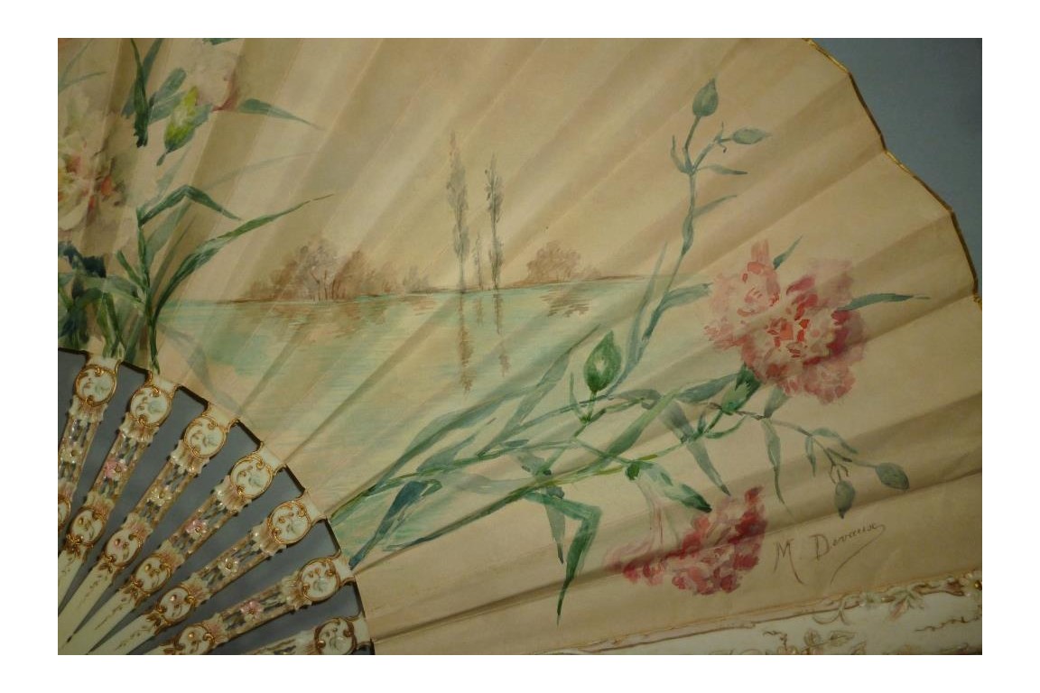 Carnations by Devaux, late 19th century fan