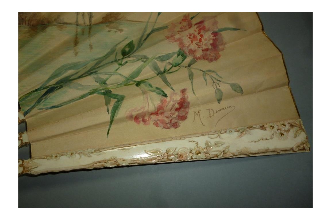 Carnations by Devaux, late 19th century fan