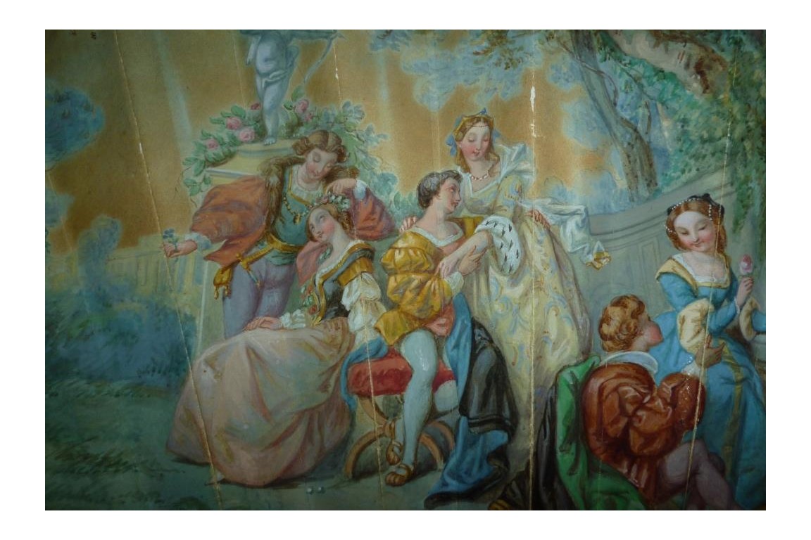 Amour galant de la Renaissance, éventail vers 1860