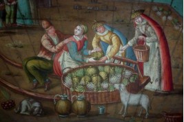 Market in a port of the Hanseatic league in the XVIIth century, fan leaf