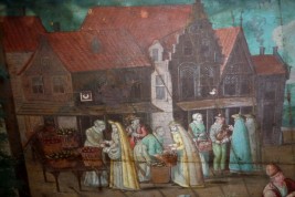 Market in a port of the Hanseatic league in the XVIIth century, fan leaf