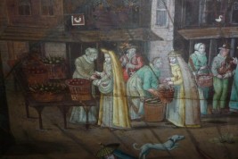 Market in a port of the Hanseatic league in the XVIIth century, fan leaf