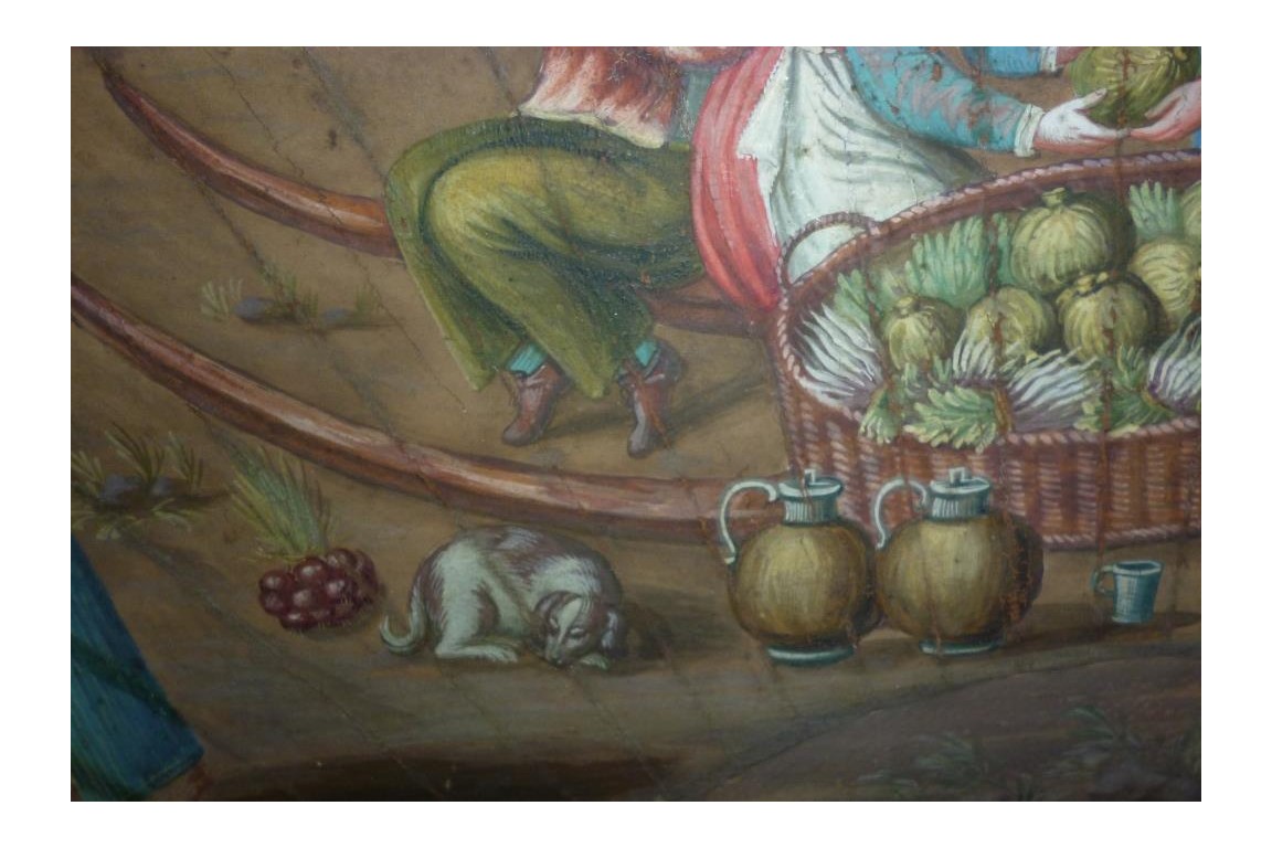 Market in a port of the Hanseatic league in the XVIIth century, fan leaf