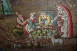Market in a port of the Hanseatic league in the XVIIth century, fan leaf