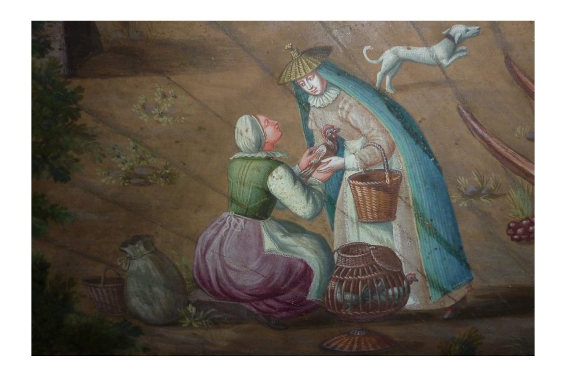 Market in a port of the Hanseatic league in the XVIIth century, fan leaf