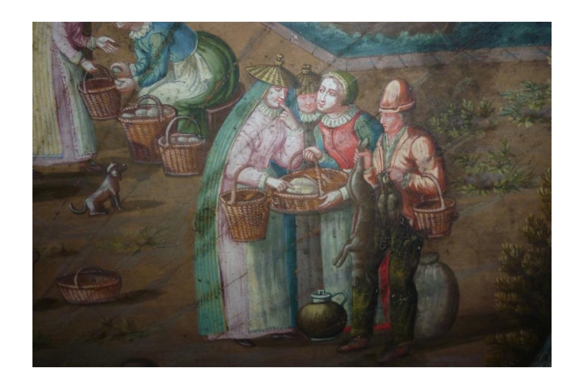 Market in a port of the Hanseatic league in the XVIIth century, fan leaf
