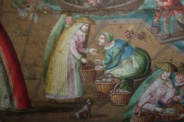 Market in a port of the Hanseatic league in the XVIIth century, fan leaf