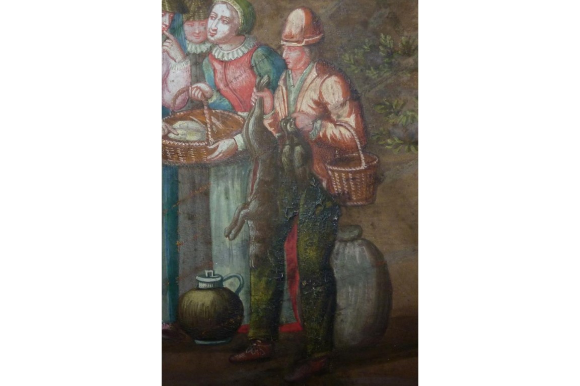 Market in a port of the Hanseatic league in the XVIIth century, fan leaf