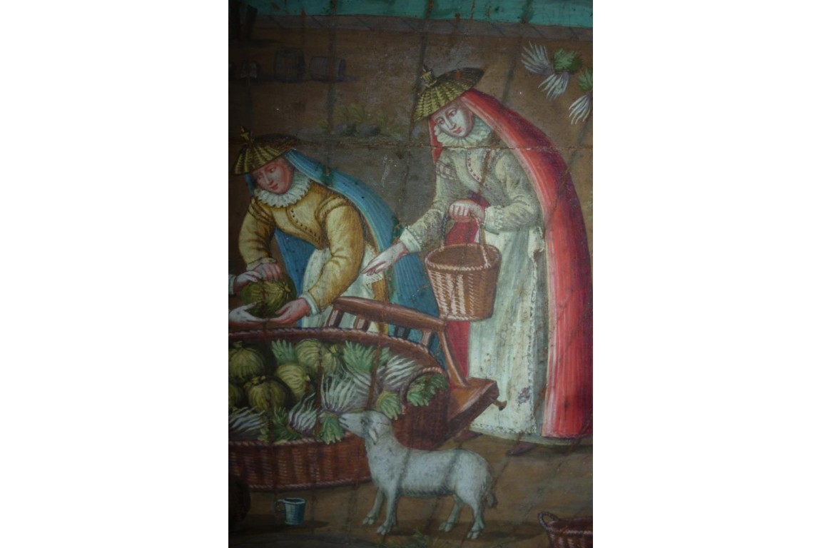 Market in a port of the Hanseatic league in the XVIIth century, fan leaf