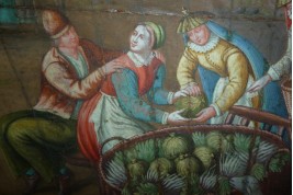 Market in a port of the Hanseatic league in the XVIIth century, fan leaf