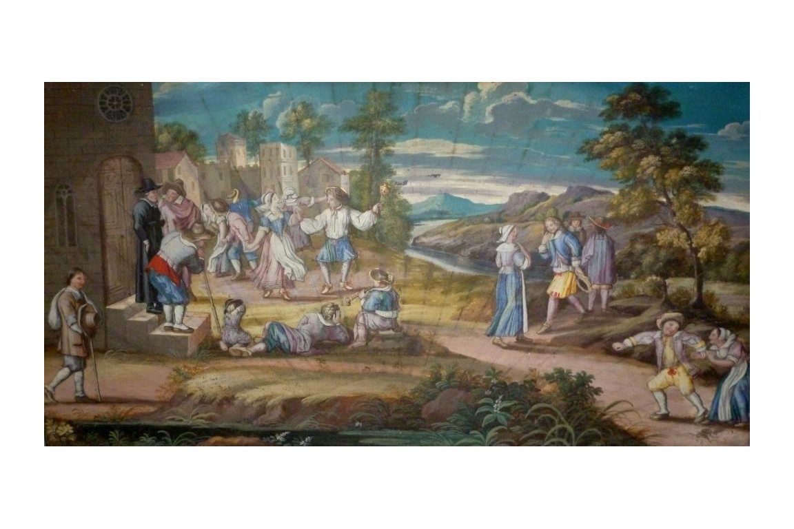 Danse paysanne, feuille d'éventail fin XVIIème début XVIIIème