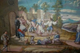 Danse paysanne, feuille d'éventail fin XVIIème début XVIIIème