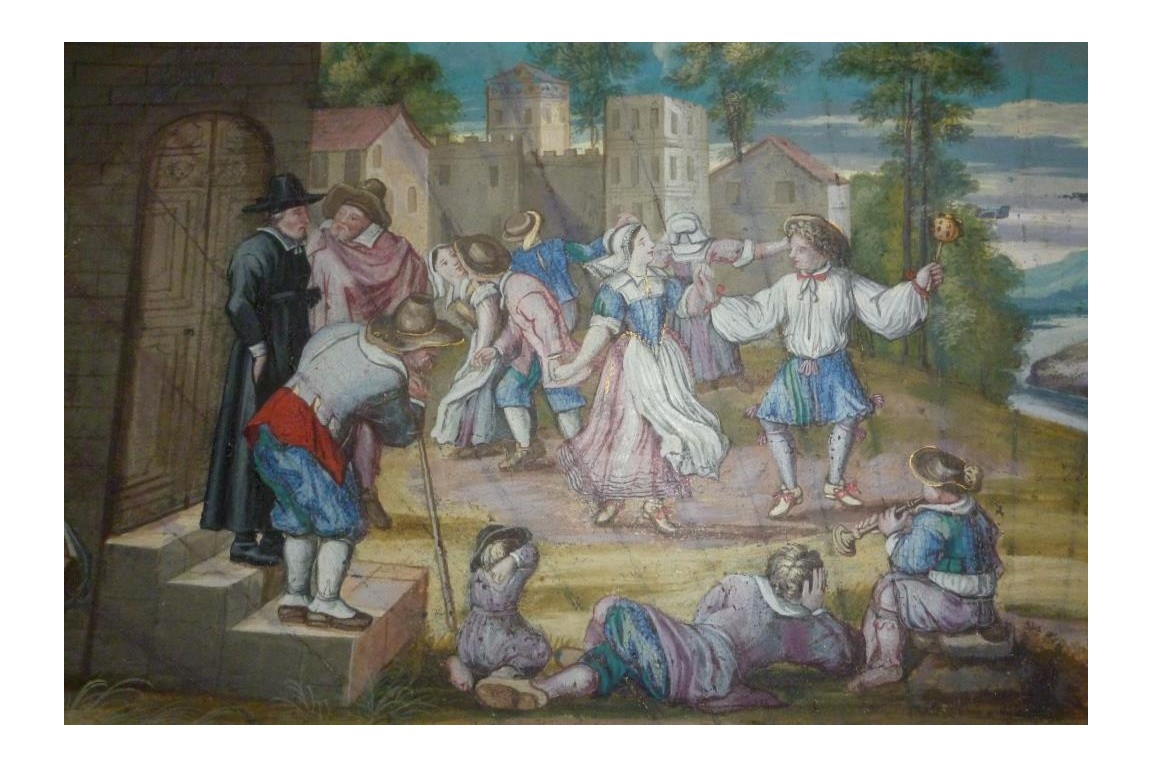 Peasant dance, fan leaf, late 17th early 18th century