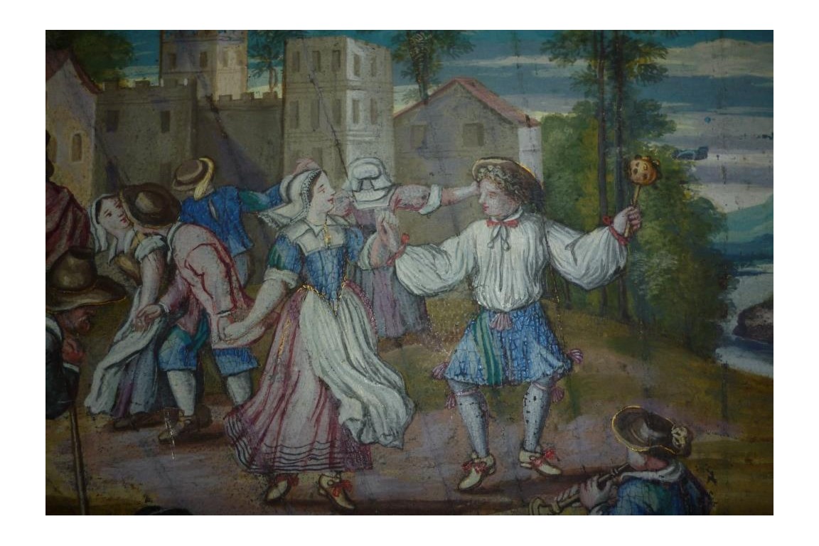 Danse paysanne, feuille d'éventail fin XVIIème début XVIIIème