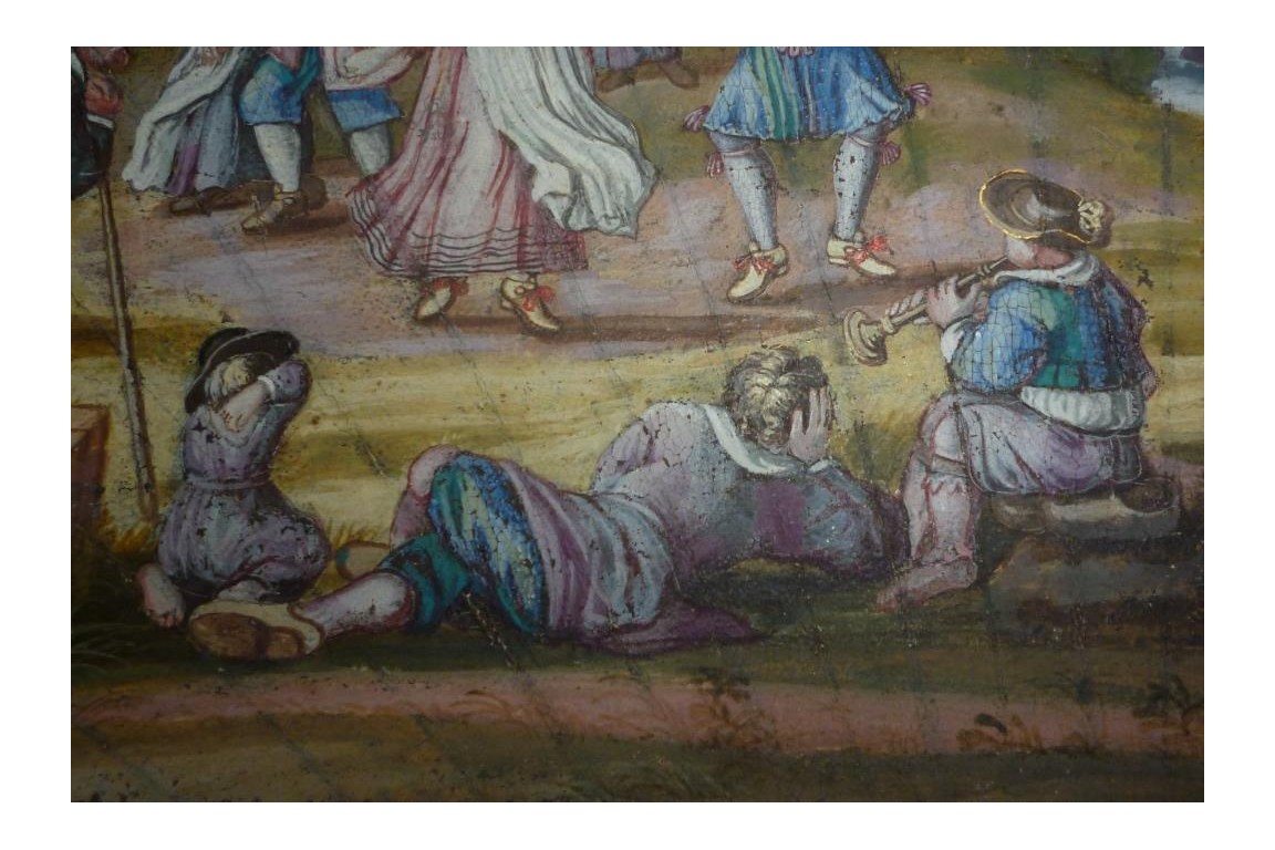 Danse paysanne, feuille d'éventail fin XVIIème début XVIIIème