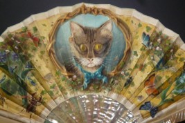 Cat and insects, late 19th century fan