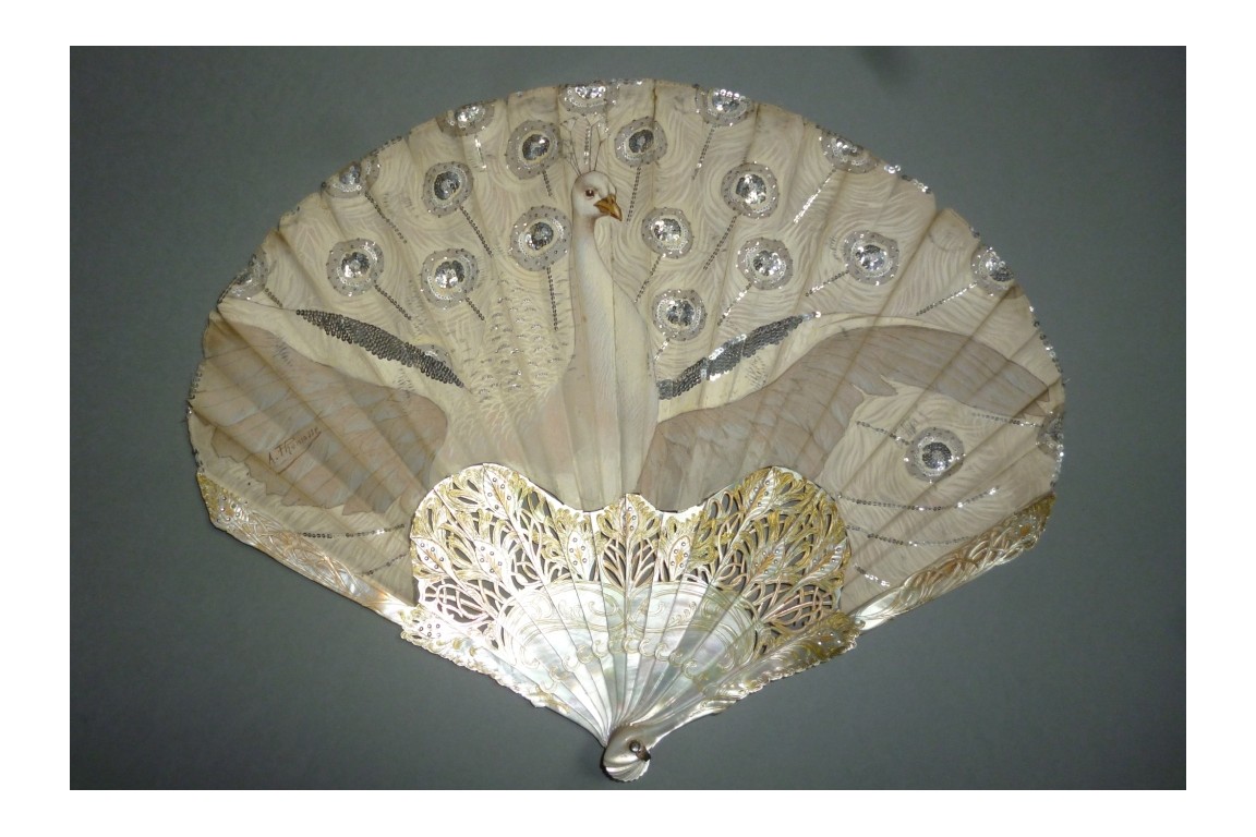 White peacock, fan by Thomasse for Duvelleroy, Art Nouveau period