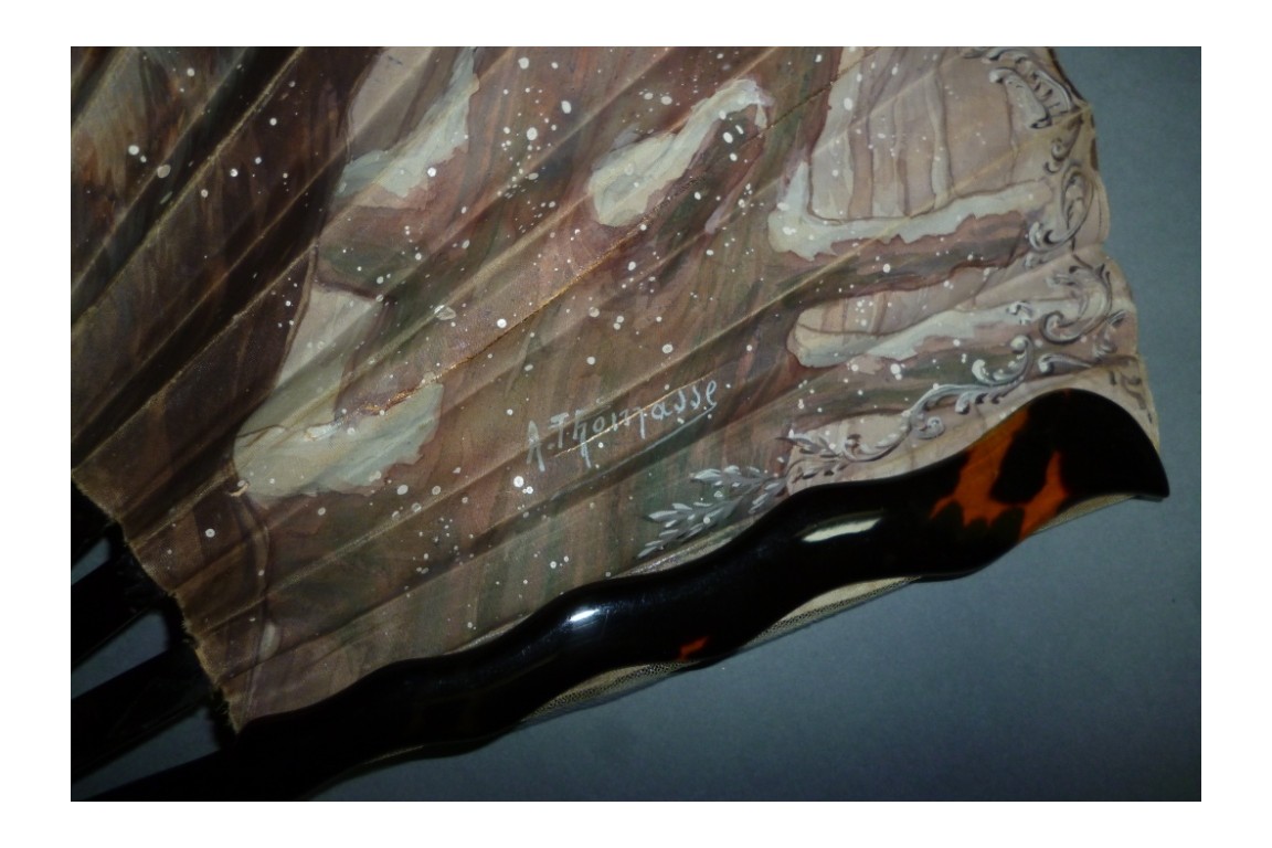 Chouette en hiver, éventail de Thomasse, vers 1900 - 1910