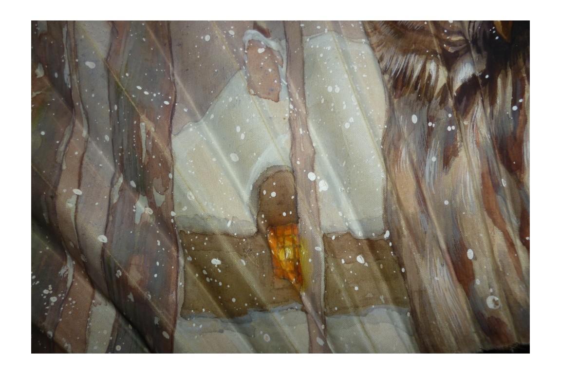 Chouette en hiver, éventail de Thomasse, vers 1900 - 1910