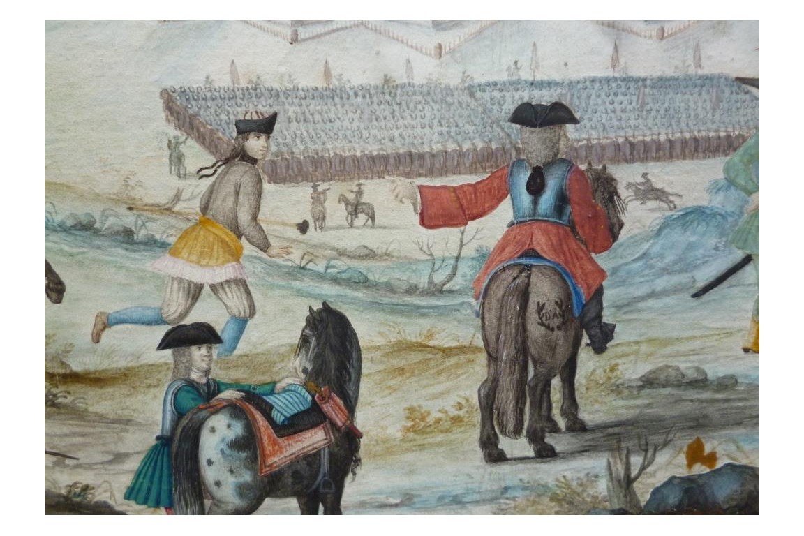 Chasses et garnisons autour de Florence, éventail de Pietro Penna, début XVIIIème siècle