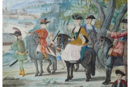 Chasses et garnisons autour de Florence, éventail de Pietro Penna, début XVIIIème siècle