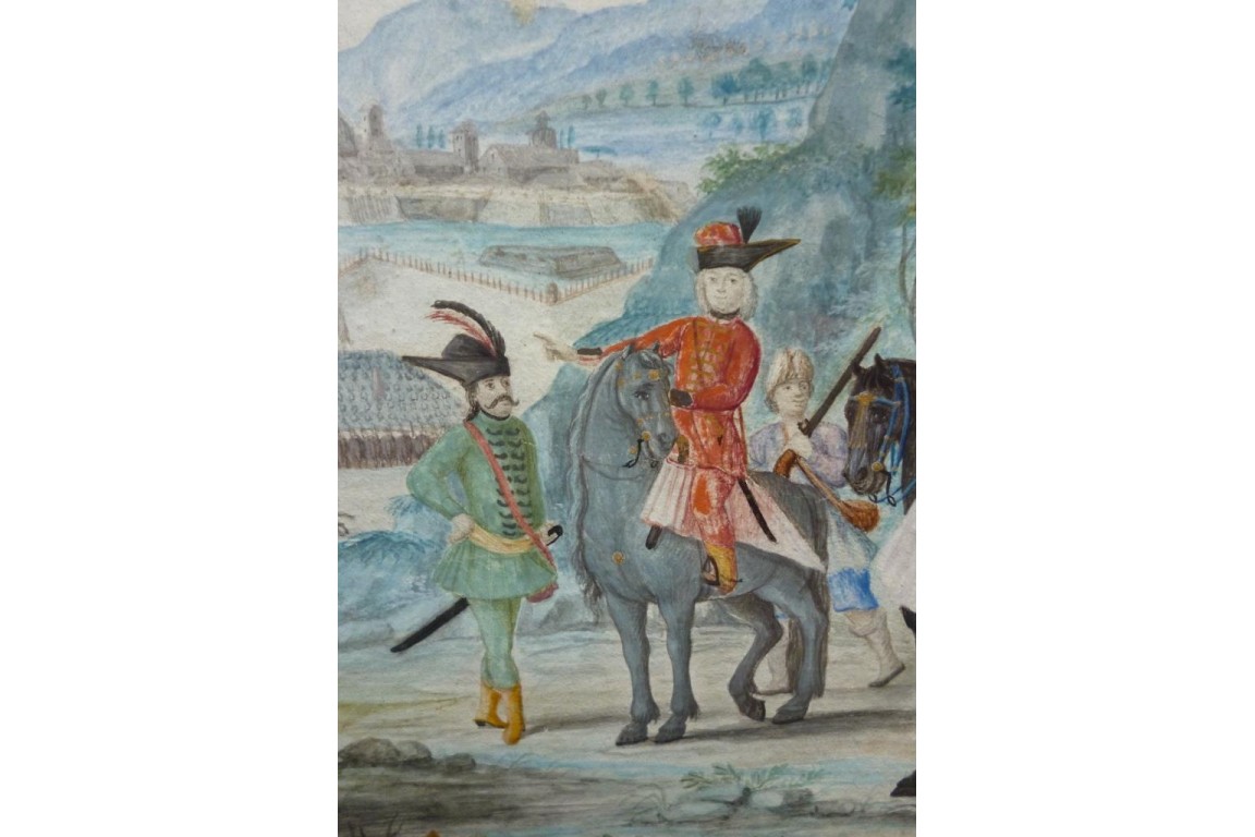 Chasses et garnisons autour de Florence, éventail de Pietro Penna, début XVIIIème siècle