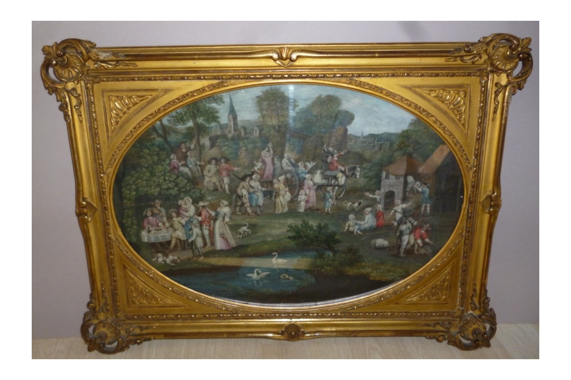 Return from the market, fan leaf, late 17th or early 18th century