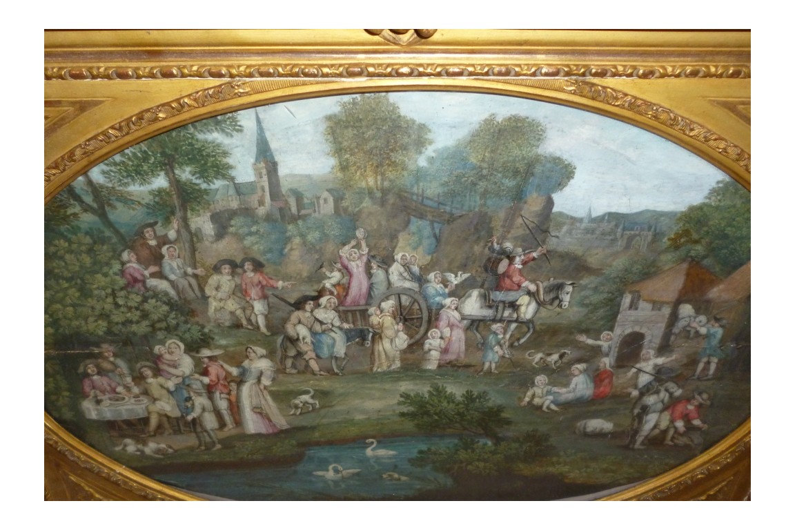 Return from the market, fan leaf, late 17th or early 18th century