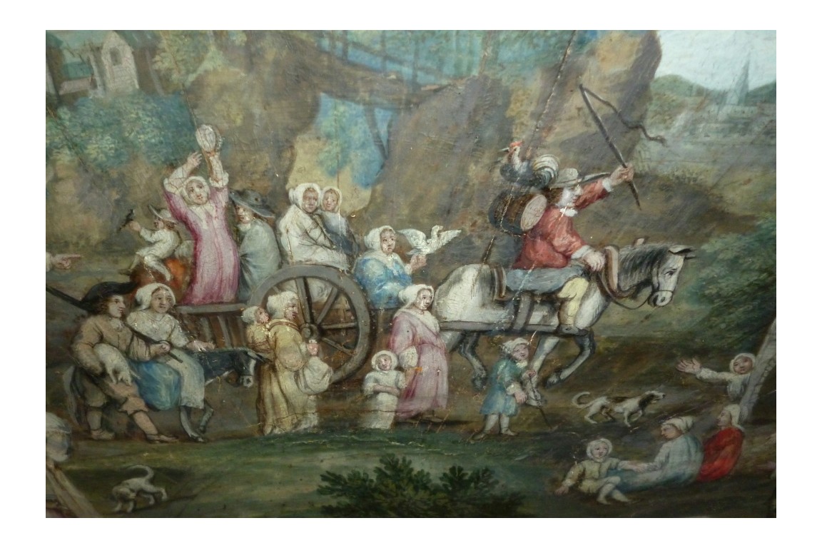 Return from the market, fan leaf, late 17th or early 18th century