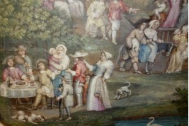 Return from the market, fan leaf, late 17th or early 18th century