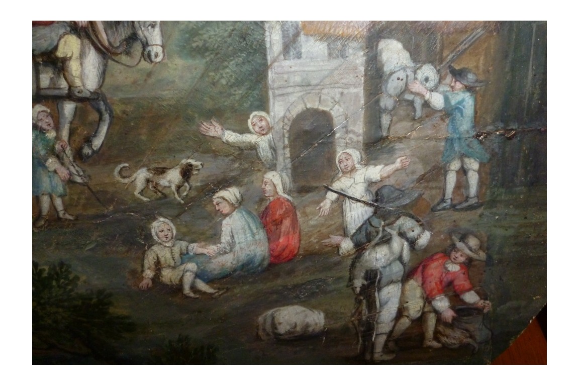 Return from the market, fan leaf, late 17th or early 18th century