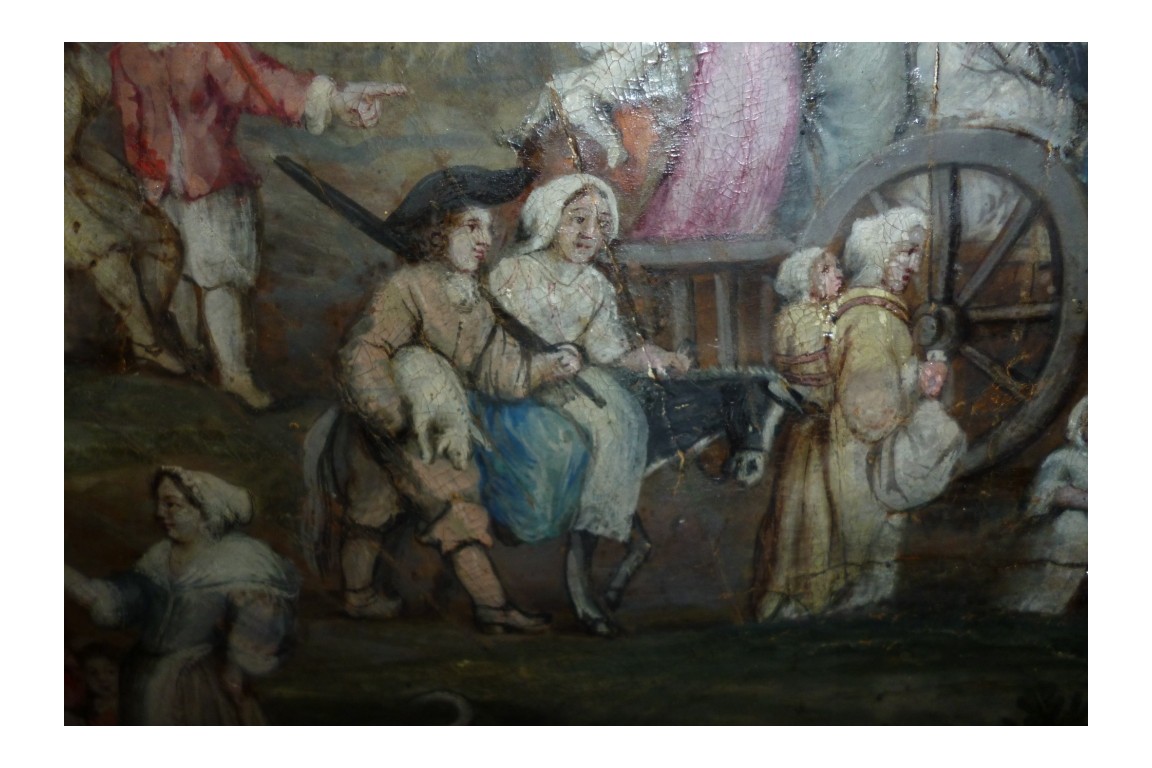 Return from the market, fan leaf, late 17th or early 18th century