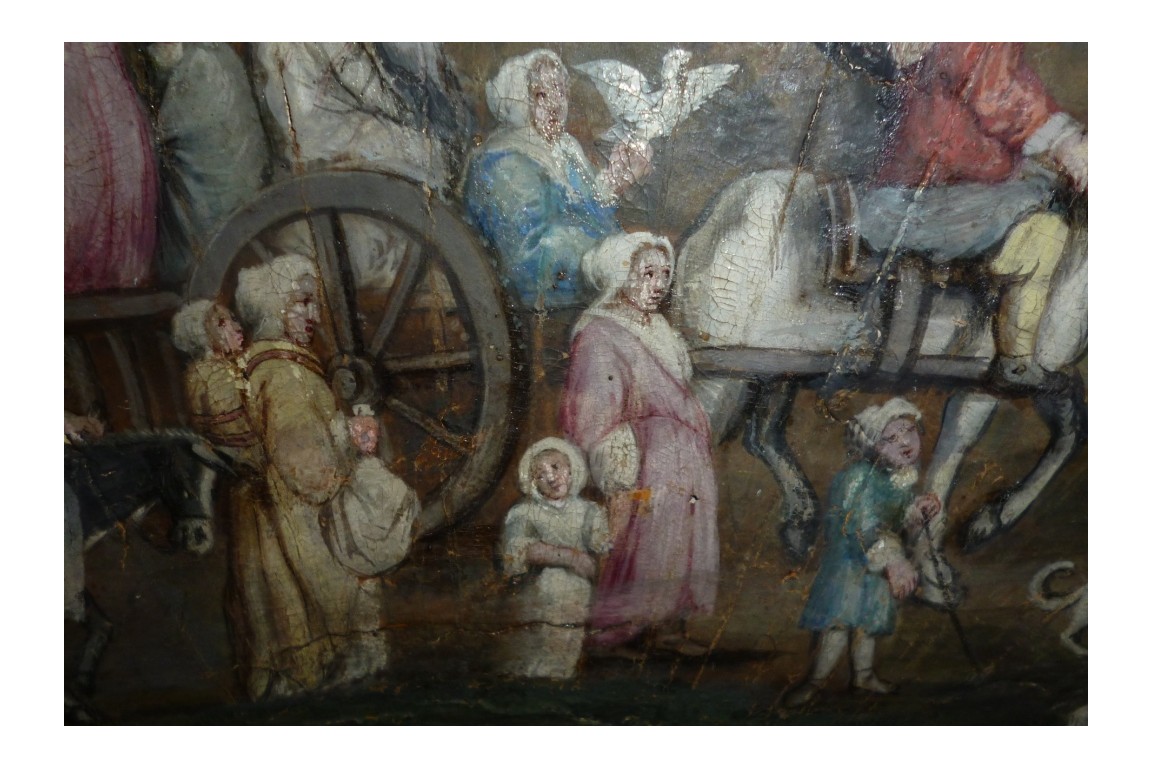 Return from the market, fan leaf, late 17th or early 18th century