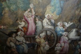 Return from the market, fan leaf, late 17th or early 18th century