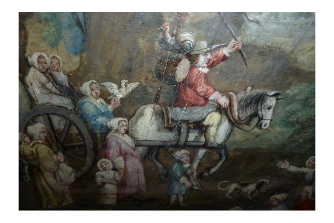 Return from the market, fan leaf, late 17th or early 18th century