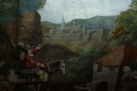 Return from the market, fan leaf, late 17th or early 18th century