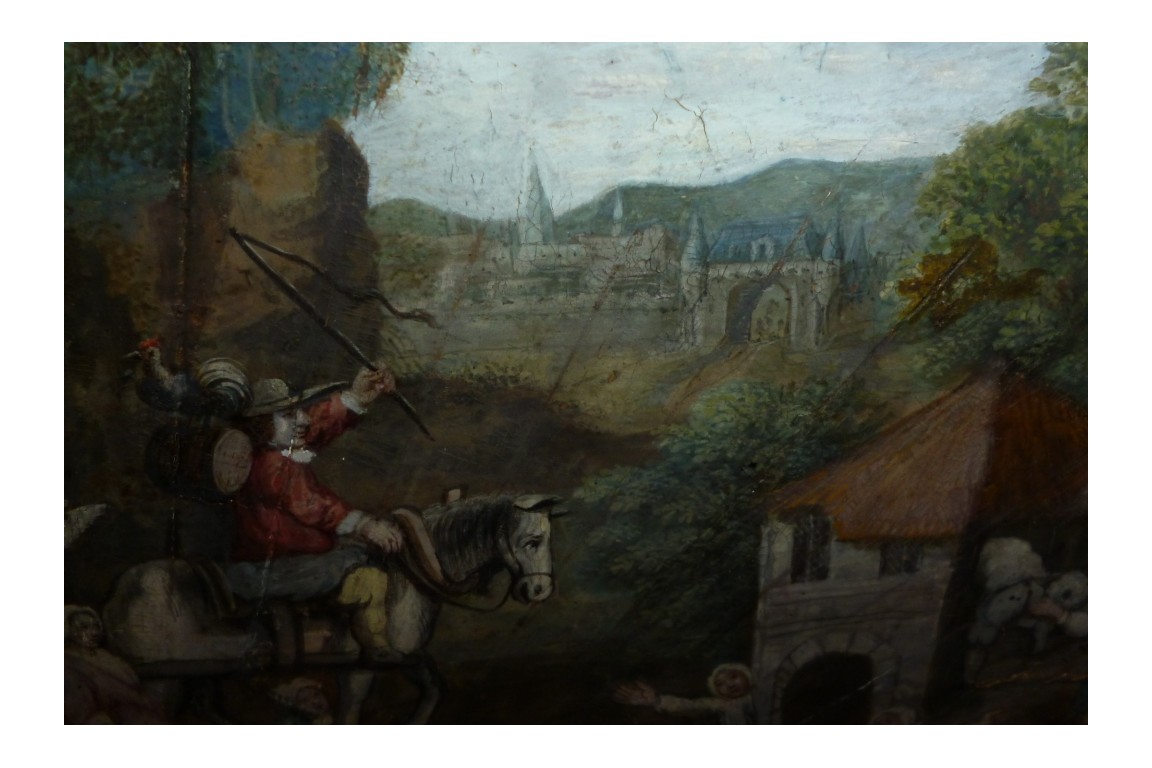 Return from the market, fan leaf, late 17th or early 18th century