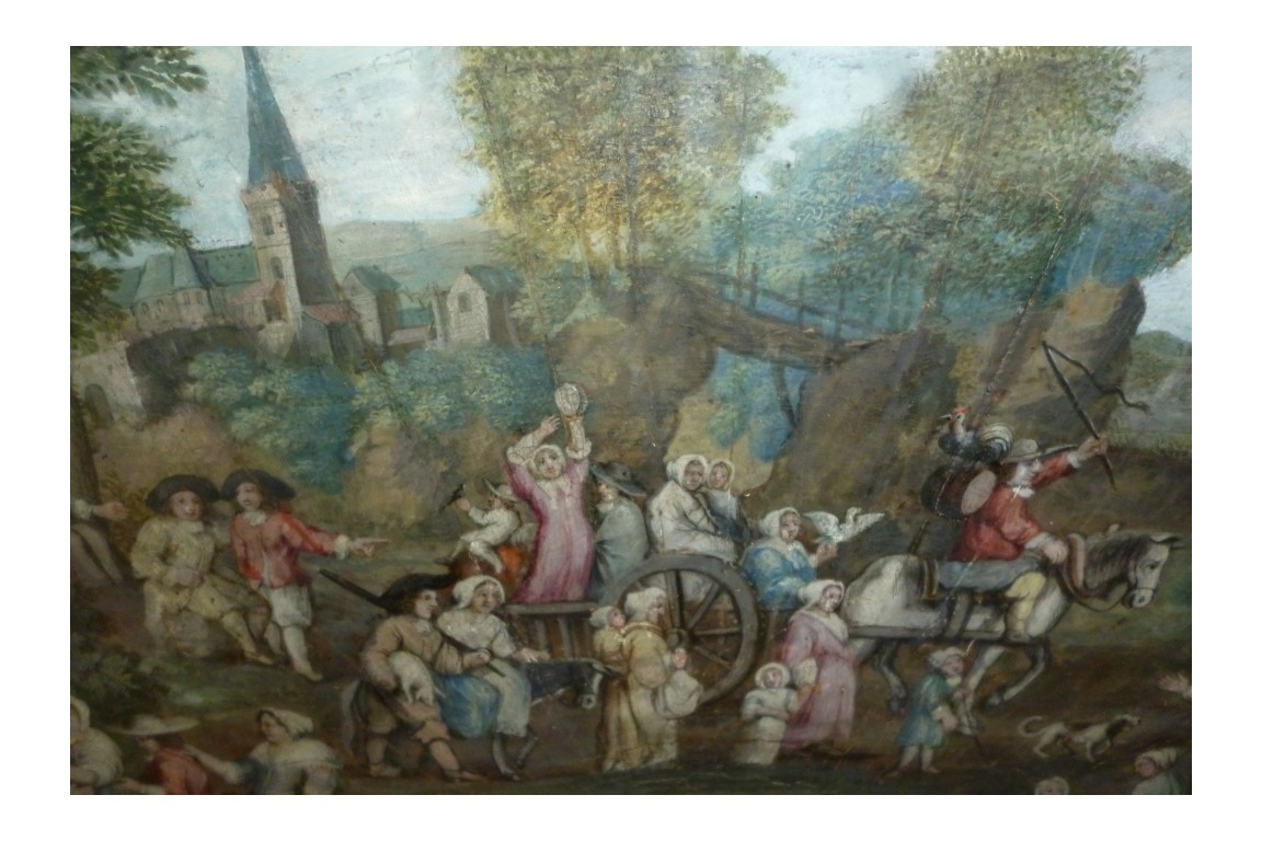 Return from the market, fan leaf, late 17th or early 18th century