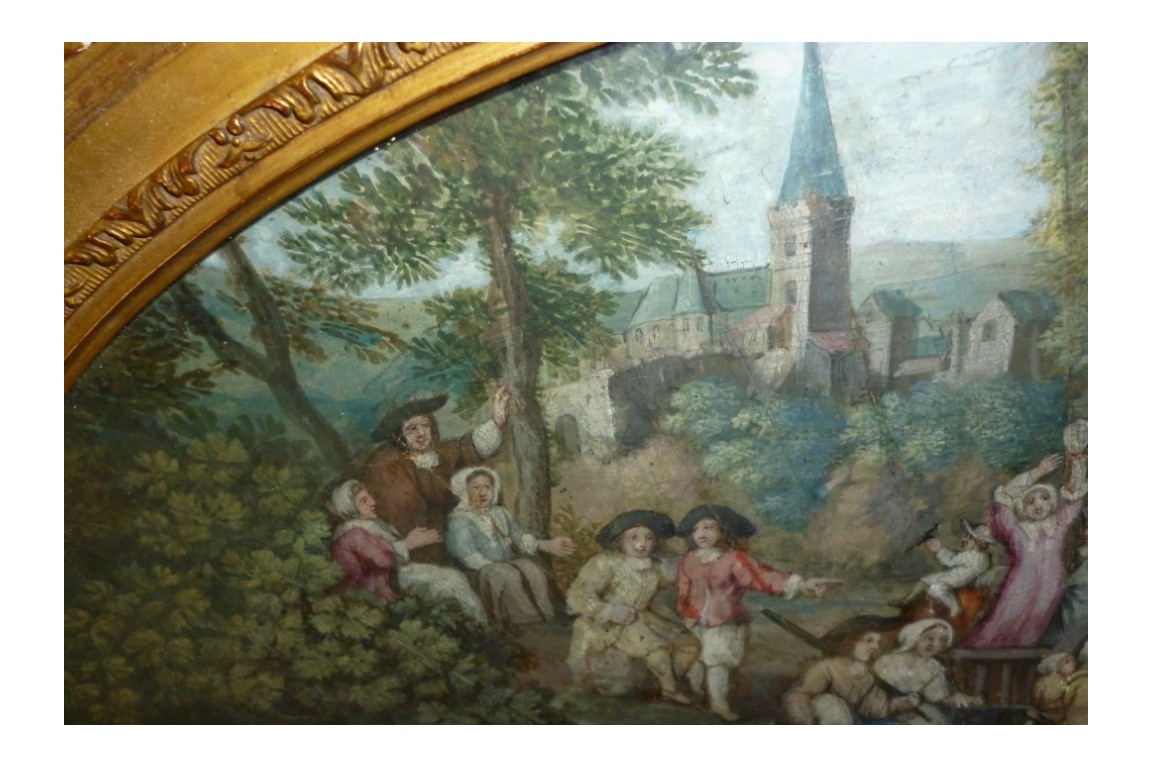 Return from the market, fan leaf, late 17th or early 18th century