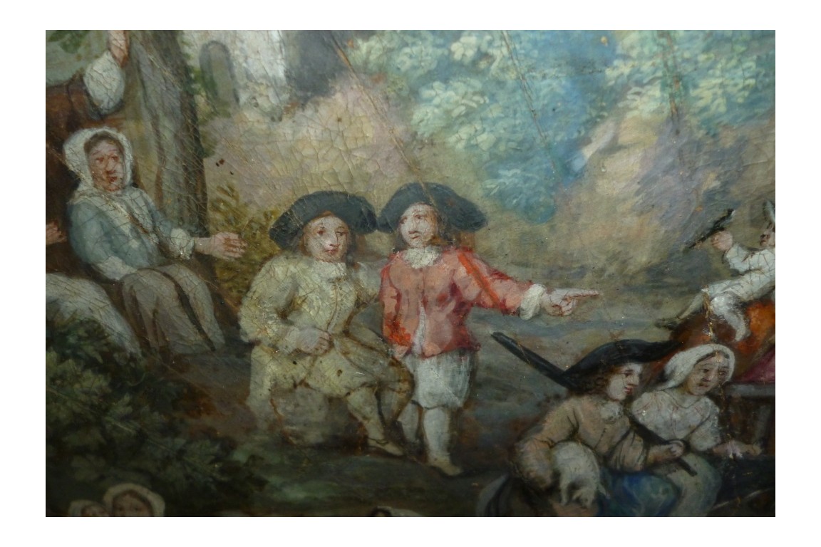 Return from the market, fan leaf, late 17th or early 18th century