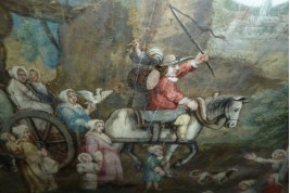 Return from the market, fan leaf, late 17th or early 18th century