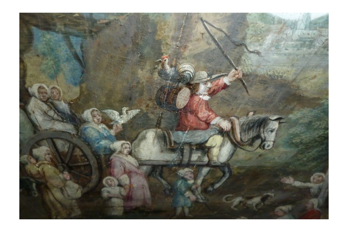 Return from the market, fan leaf, late 17th or early 18th century