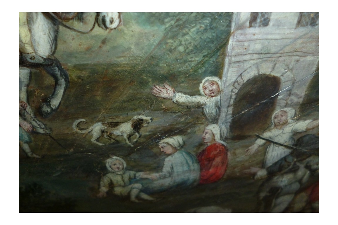 Return from the market, fan leaf, late 17th or early 18th century