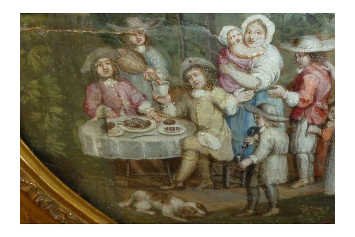 Return from the market, fan leaf, late 17th or early 18th century